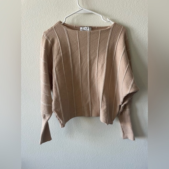 Magaschoni tan and cream stripped viscose nylon crew neck sweater - Picture 1 of 4